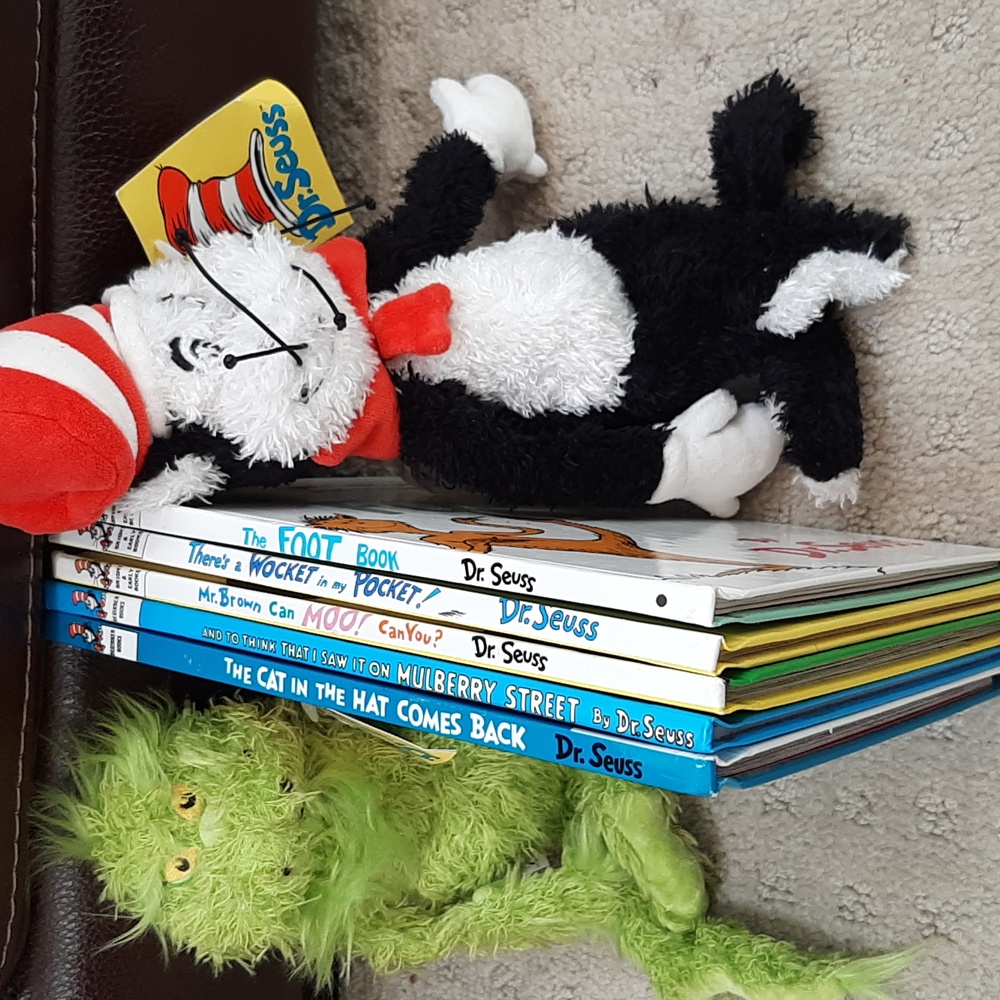 Cat in the Hat NWT Plush,The Grinch and 5 Dr.Seuss books